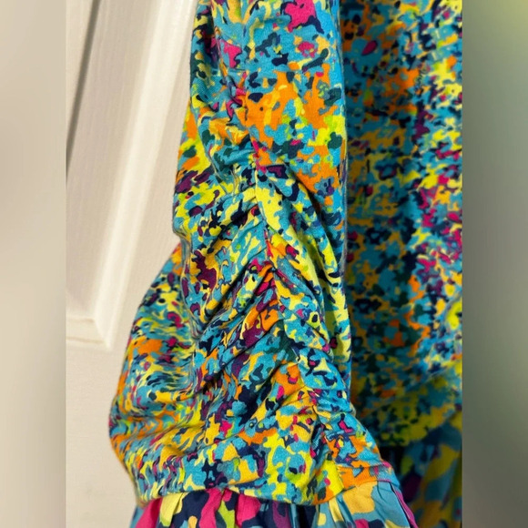 ANTHROPOLOGIE Plenty Tracy Reese Wrap V-Neck Bubble Dress SM Blue Motif MONET - Picture 7 of 16